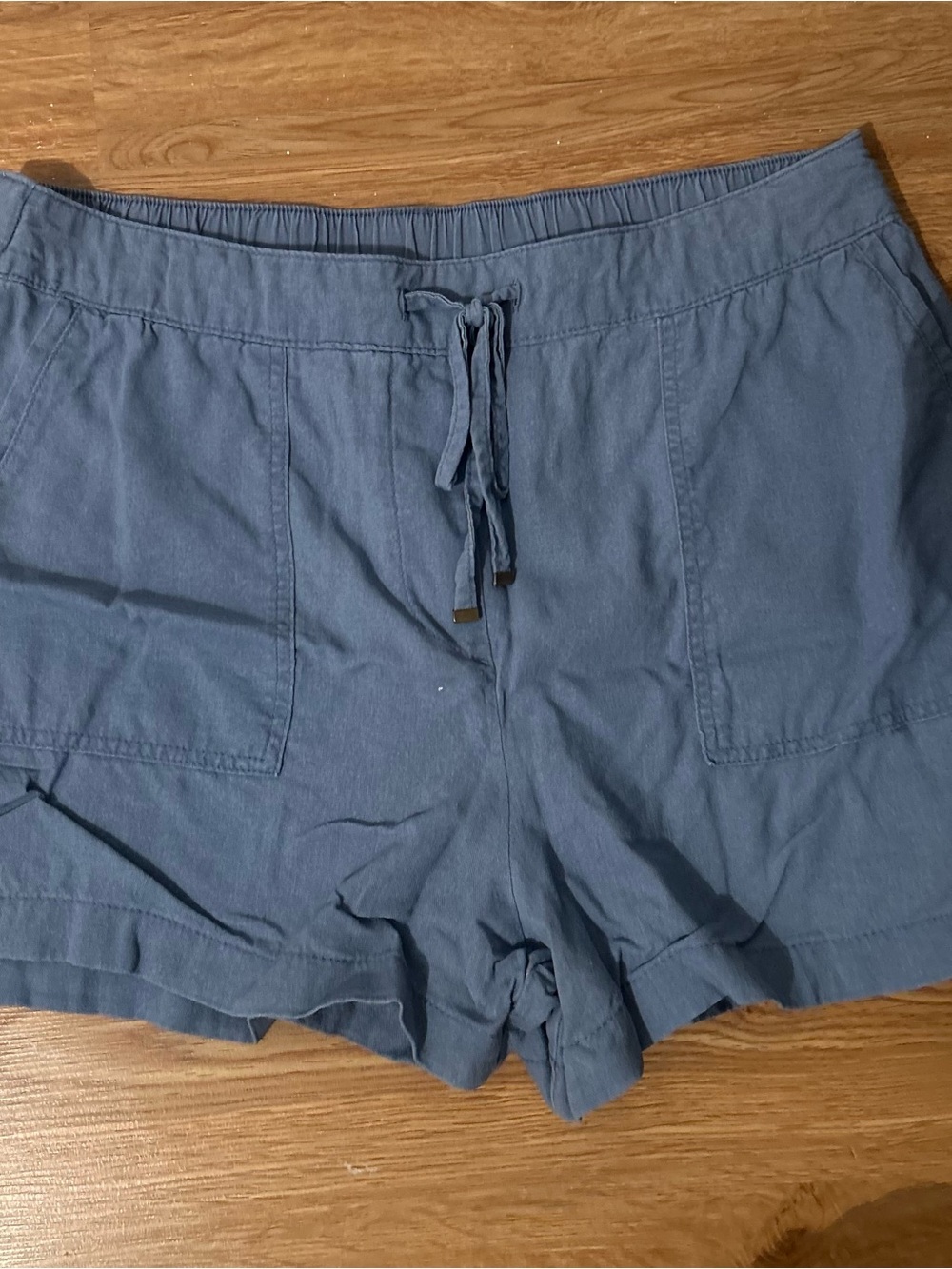 Women's Blue Drawstring Linen-Blend Shorts Brand name myStyle XL